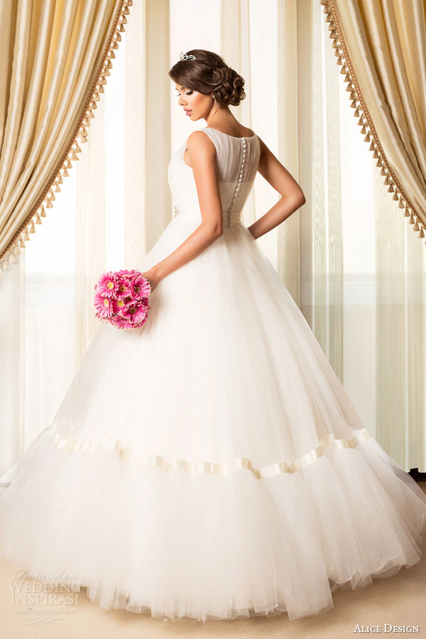 alice design bridal 2015 sleeveless ball gown wedding dress tulle overlay back view