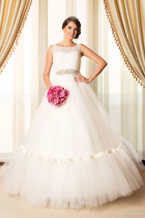 alice design bridal 2015 sleeveless ball gown wedding dress tulle overlay