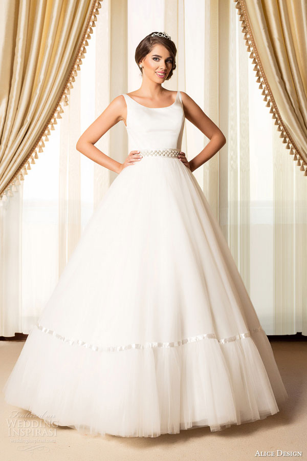 alice design bridal 2015 sleeveless full a line ball gown wedding dress scoop neckline