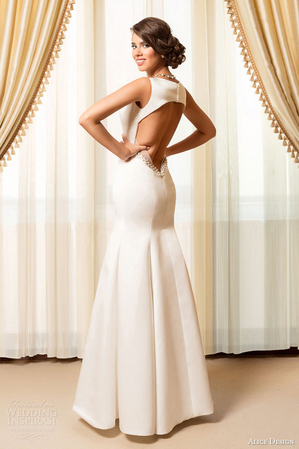 alice design bridal 2015 sleeveless mermaid wedding dress v neckline beaded waist keyhole back