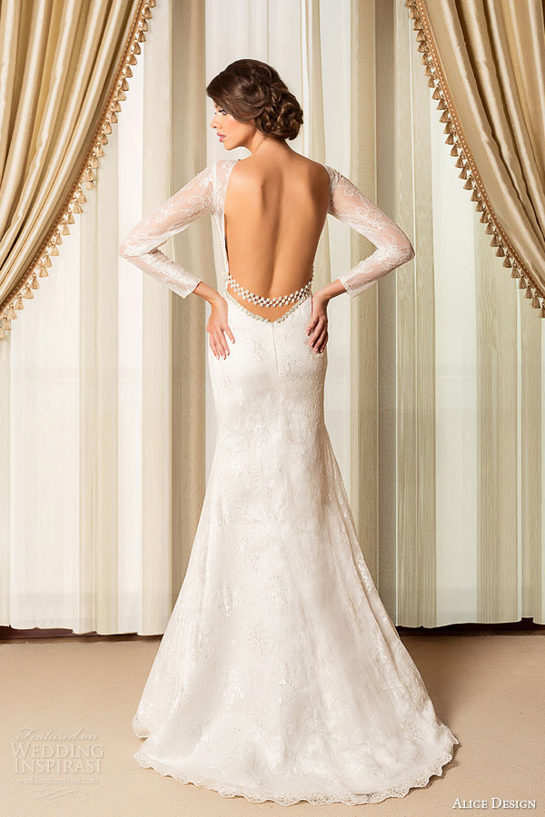 alice design bridal passion 2015 illusion long sleeve wedding dress open low back view