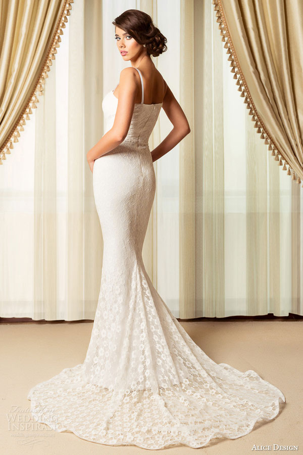 alice design romania bridal 2015 sleeveless sheath lace wedding dress straps back view train