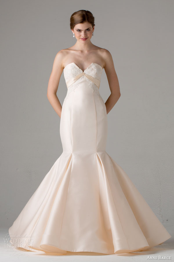 anne barge bridal fall 2015 arles strapless mermaid wedding dress peach split neckline