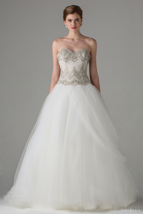 anne barge bridal fall 2015 audrey strapless ball gown wedding dress embellished bodice ethereal skirt