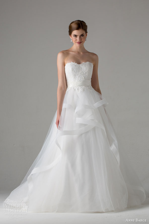 anne barge bridal fall 2015 emma strapless a line wedding dress horsehair tiered skirt lace bodice