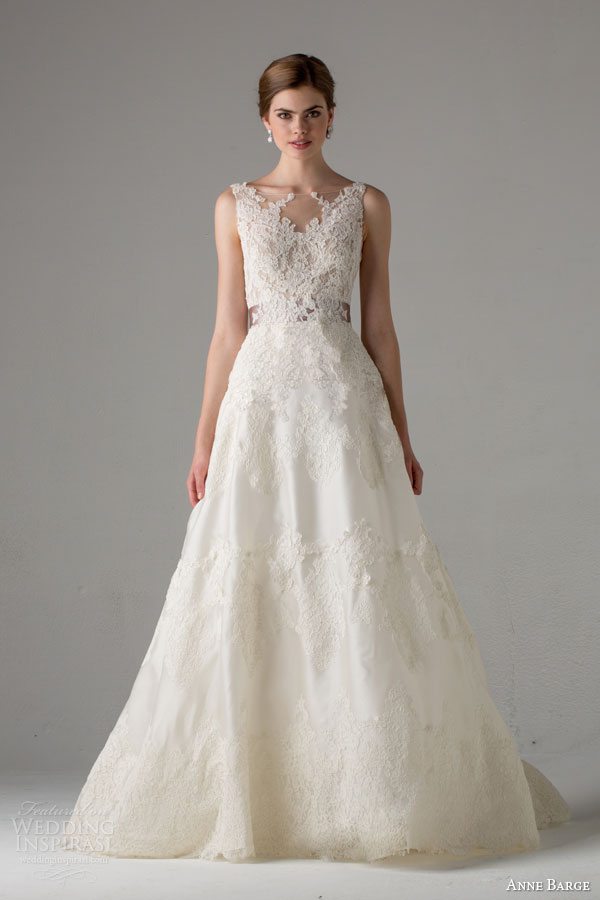 anne barge bridal fall 2015 giverny sleeveless wedding dress illusion bateau neck lace bodice