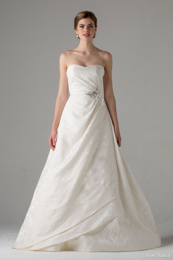 anne barge bridal fall 2015 helette strapless a line wedding dress side draped bodice