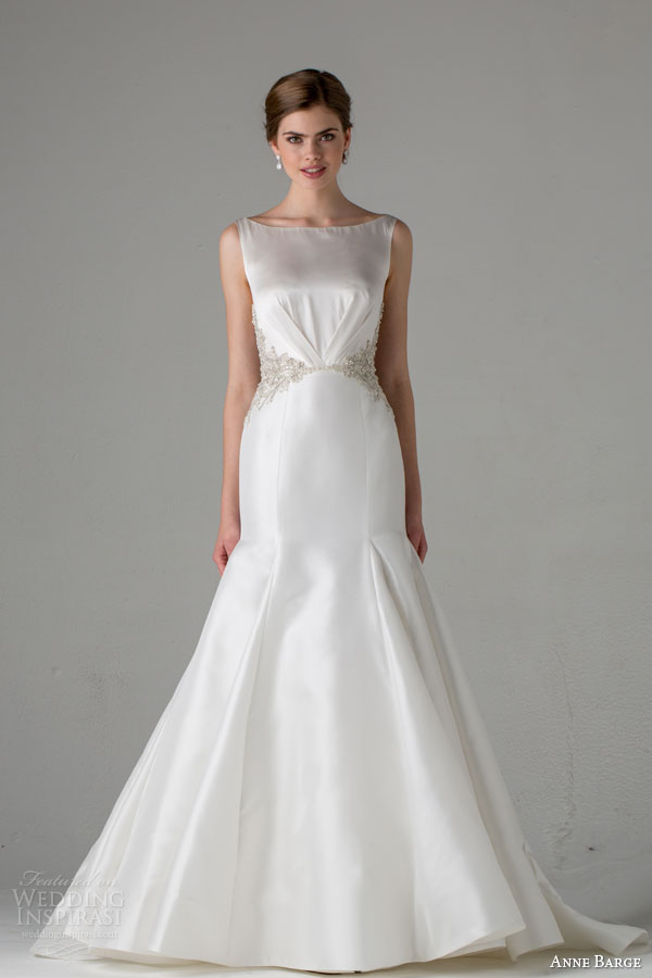 anne barge bridal fall 2015 natalie sleeveless bateau neckline mermaid wedding dress embellished waist