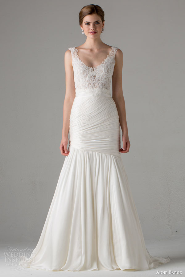 anne barge bridal fall 2015 olivia sleeveless mermaid wedding dress scoop neckline ruched skirt