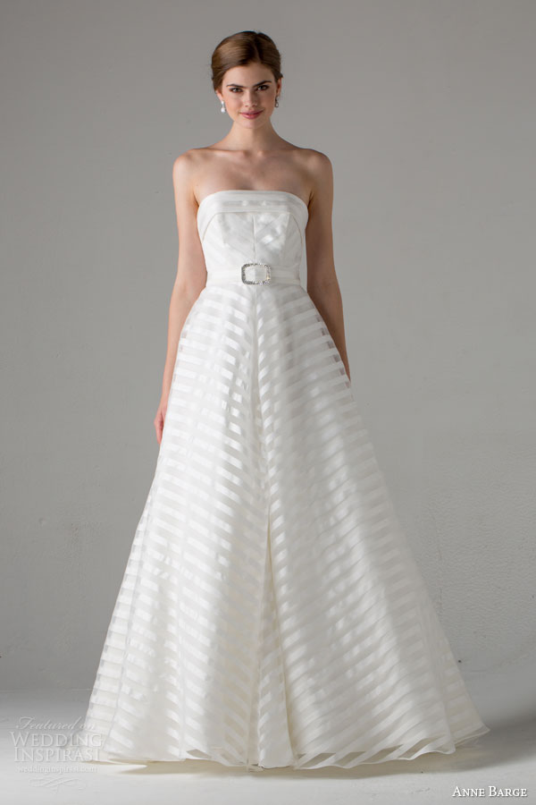 anne barge bridal fall 2015 pippa strapless striped a line wedding dress crystal buckle