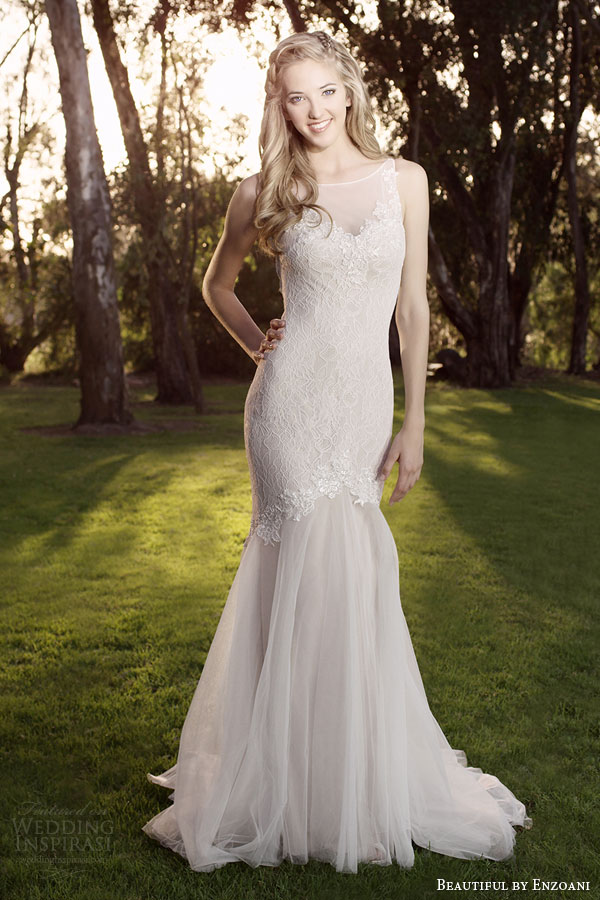 beautiful enzoani 2015 bridal gown style bt15 9  sleeveless lace over stretch tulle sleeveless wedding dress illusione neckline