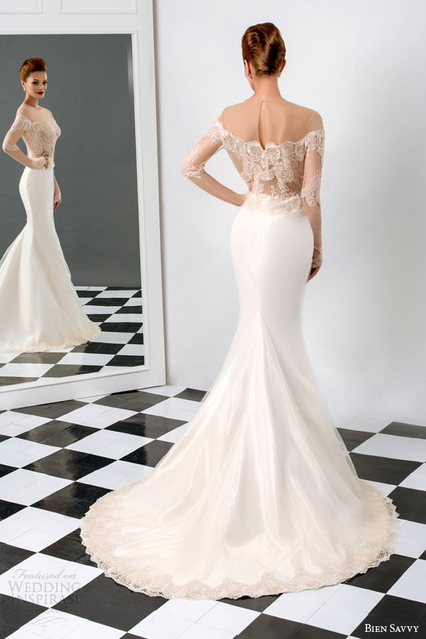 bien savvy 2015 lucia long sleeve mermaid wedding dress illusion bodice back view