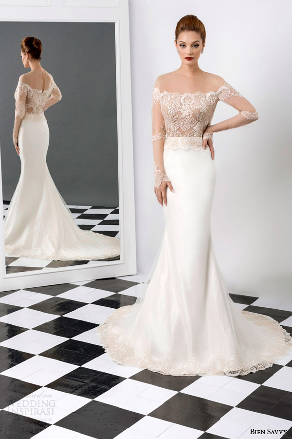 bien savvy 2015 lucia long sleeve mermaid wedding dress illusion bodice