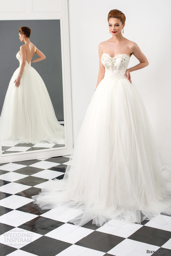 bien savvy bridal 2015 sharon strapless ball gown wedding dress sweetheart neckline lace bodice