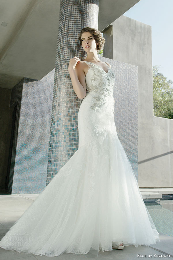 blue by enzoani bridal 2014 haleyville sleeveless mermaid wedding dress beaded appliques v neck bodice photo shoot