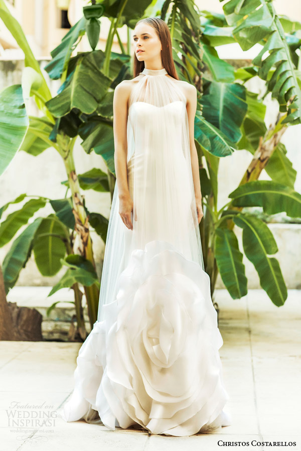 christos costarellos bridal 2015 br15 05 strapless wedding dress halter neck tent a line sheer overlay