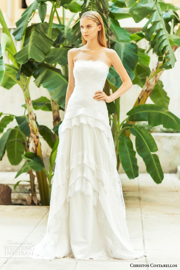 christos costarellos bridal 2015 br15 06 strapless lace wedding dress