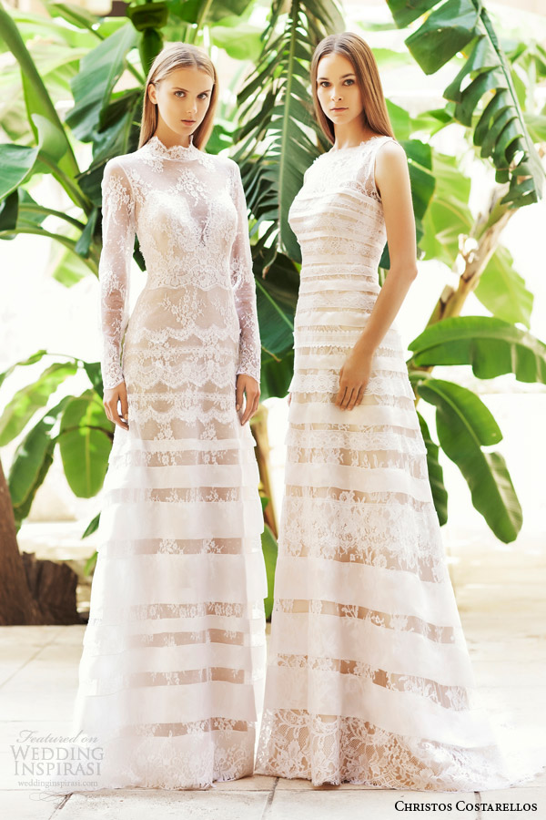 christos costarellos bridal 2015 br15 16 17 long sleeve wedding dress sleeveless lace gown