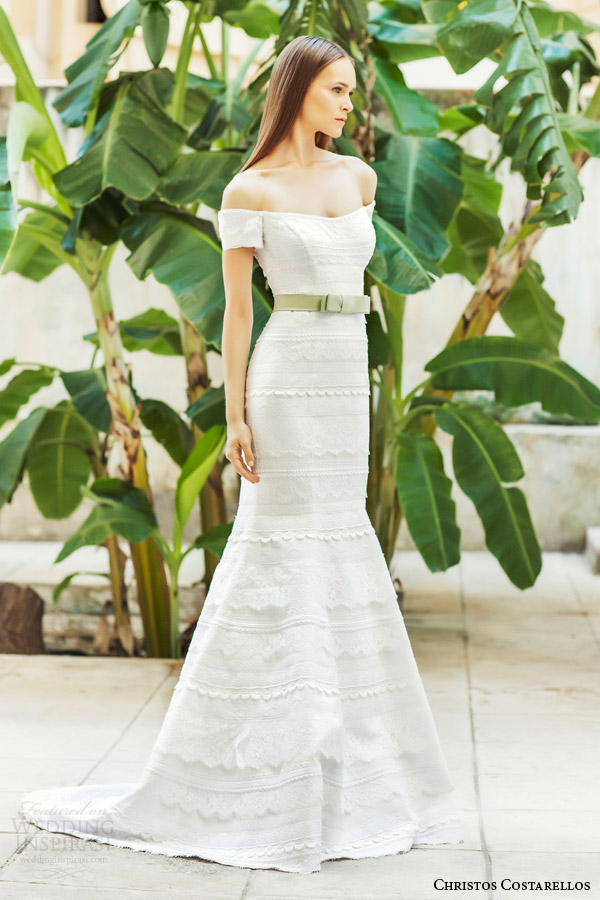 christos costarellos bridal 2015 br15 34 mermaid wedding dress off shoulder sleeves