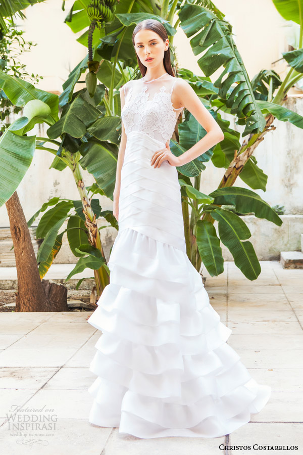 christos costarellos bridal 2015 br15 36 sleeveless mermaid wedding dress ruffle skirt illusion lace bodice