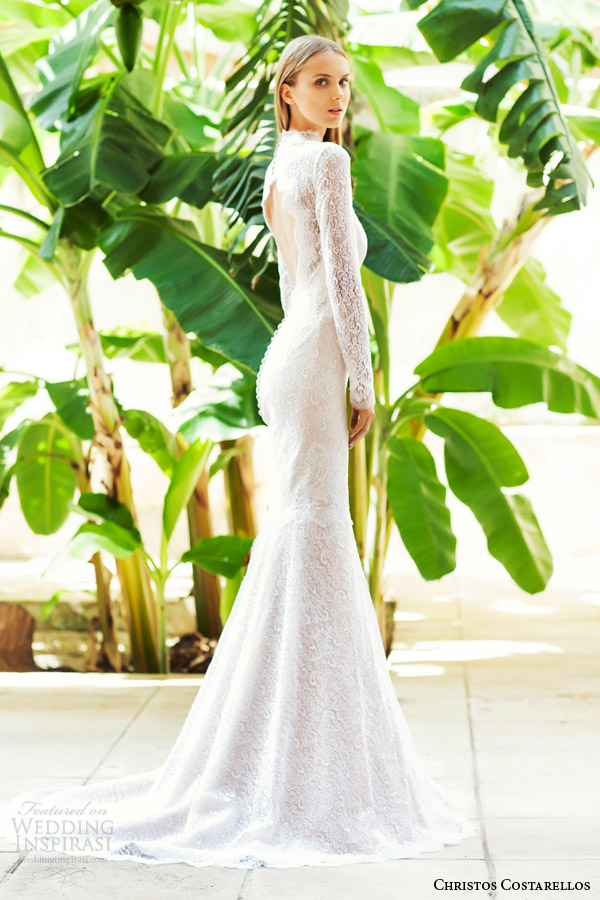 christos costarellos bridal 2015 style br15 33 long sleeve lace sheath wedding dress scalloped keyhole back