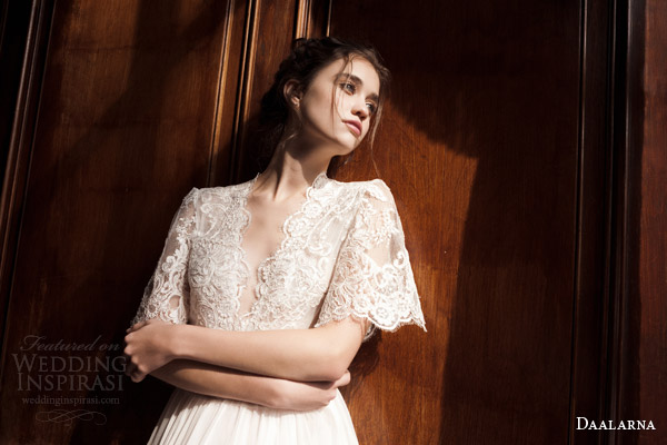 daalarna 2015 pearl bridal collection wedding dress lace cape flutter scalloped sleeve top front daalarna 2015 pearl bridal collection wedding dress lace cape flutter scalloped sleeve top front