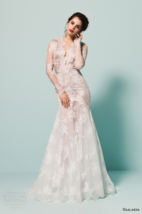daalarna bridal 2015 pearl bridal collection illusion long sleeve fit flare mermaid wedding dress scalloped v neckline daalarna bridal 2015 pearl bridal collection illusion long sleeve fit flare mermaid wedding dress scalloped v neckline