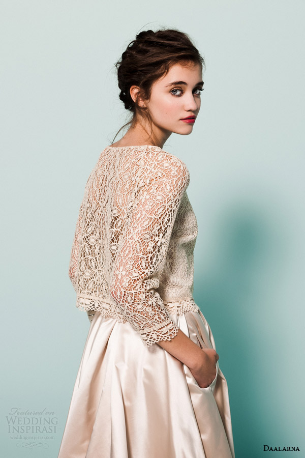 daalarna bridal 2015 pearl collection wedding dress lace long sleeve top satin ball gown skirt pocket close up daalarna bridal 2015 pearl collection wedding dress lace long sleeve top satin ball gown skirt pocket close up