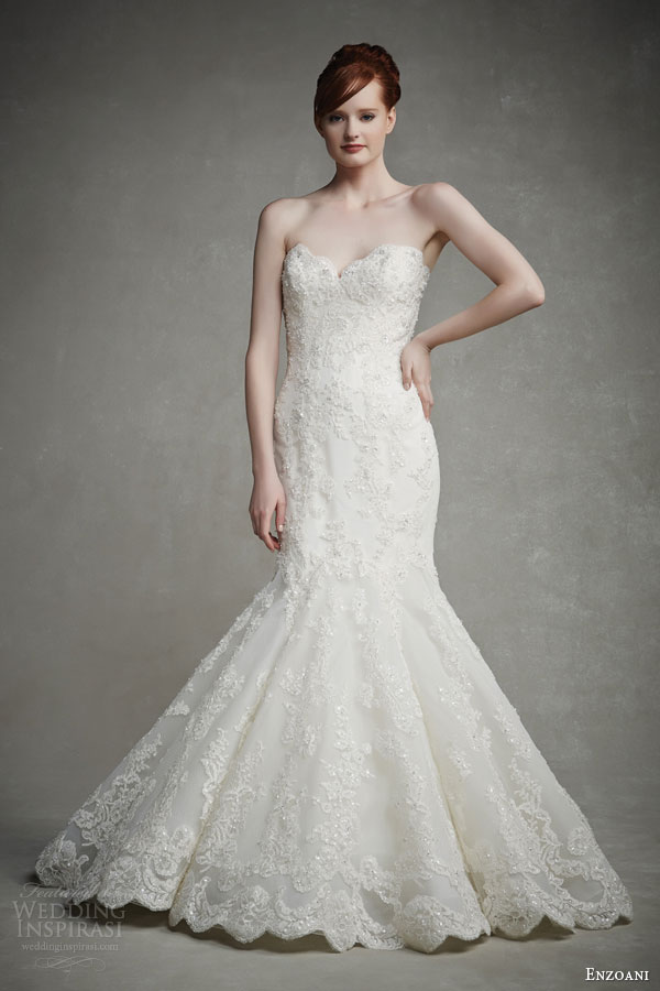 enzoani bridal 2015 jenny strapless mermaid wedding dress hem lace scalloped sweettheart neckline