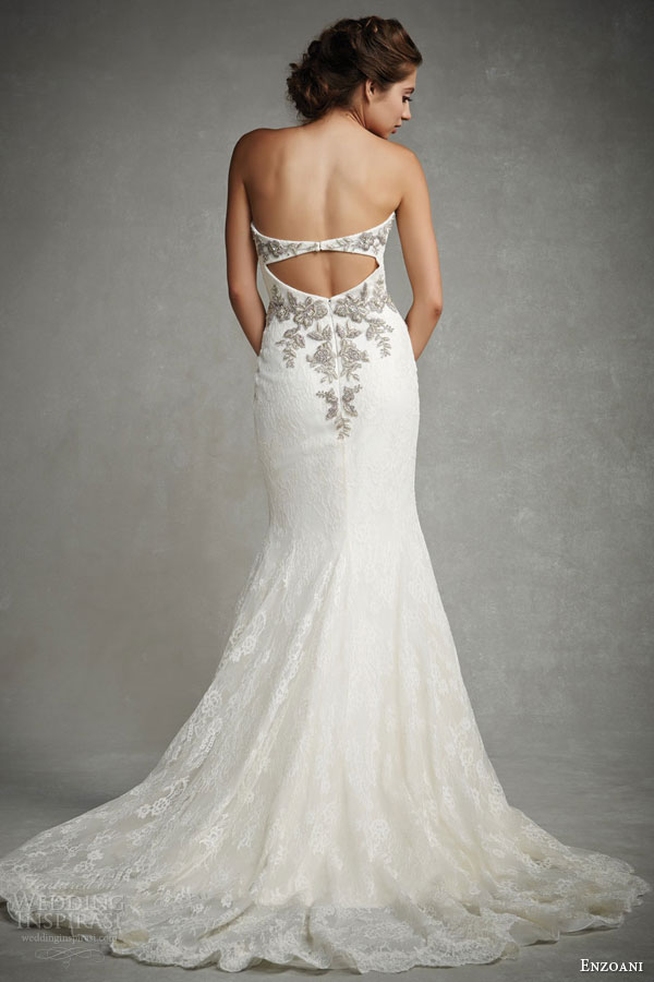 enzoani bridal 2015 jocelyn strapless chantilly lace mermaid wedding dress sweetheart neckline with beaded embroideries keyhole back