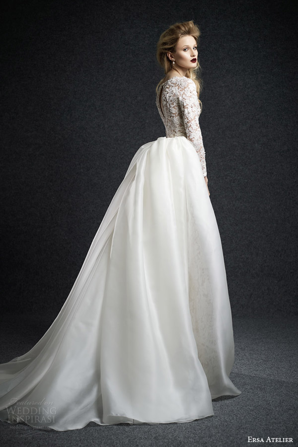 ersa atelier fall 2015 ena long sleeve wedding dress lace illusion bodice sheer overlay skirt side view