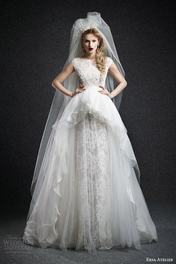 ersa atelier wedding dresses fall 2015 bridal casiopeia cap sleeve bateau neck lace wedding dress layered ball gown skirt