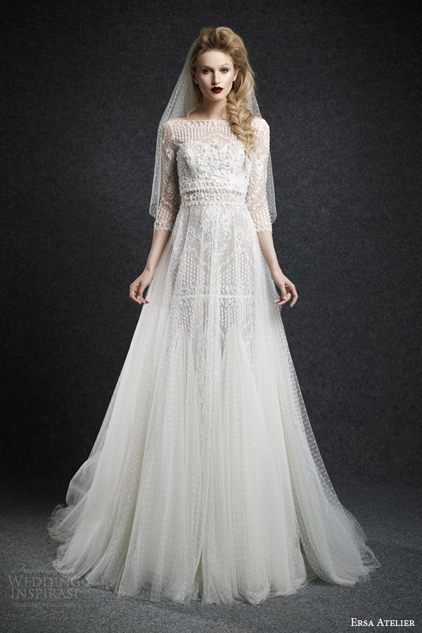 ersa atelier wedding dresses fall 2015 bridal cassandra bateau neck wedding dress sheere tulle overlay skirt