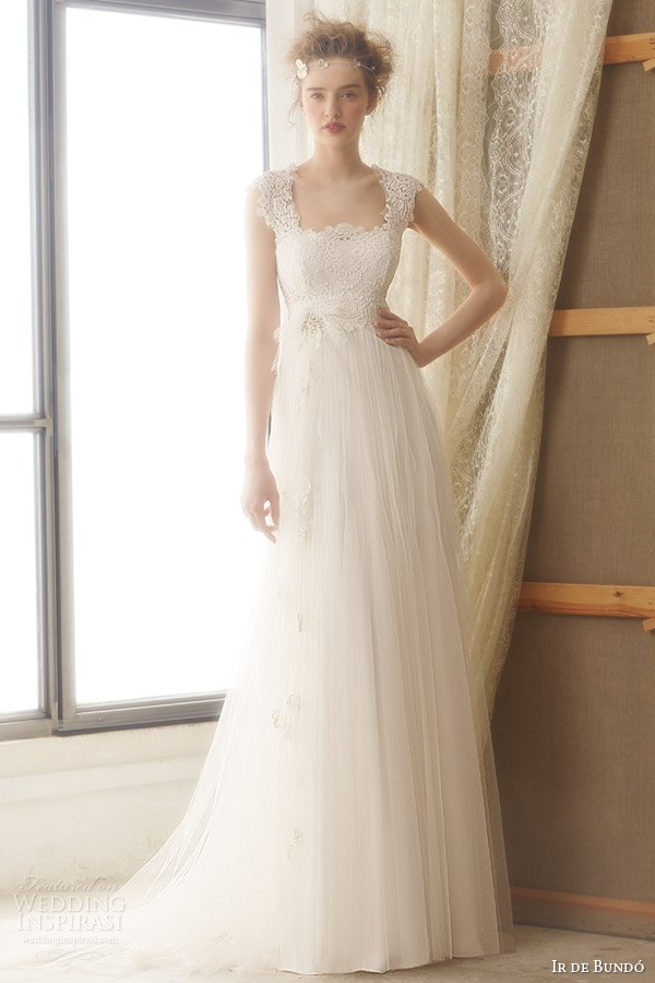 ir de bundo bridal 2015 leire cap sleeve wedding dress draped skirt
