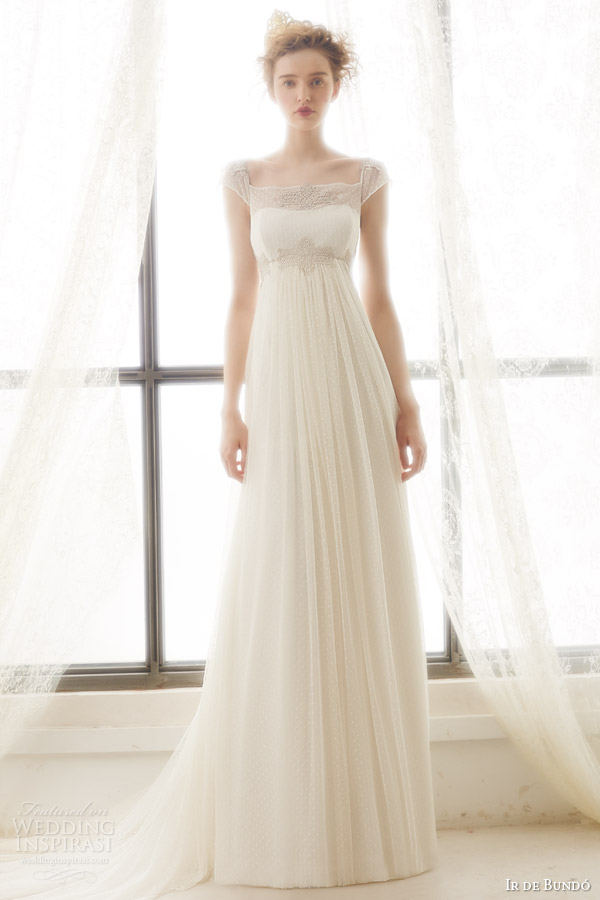 ir de bundo bridal 2015 liz illusion cap sleeve wedding dress empire waist drape a line skirt