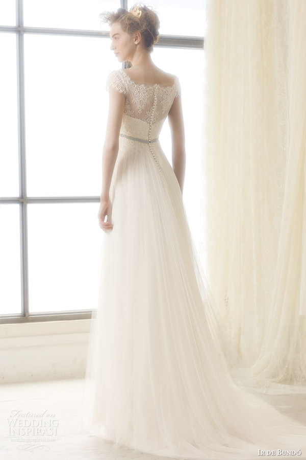 ir de bundo bridal 2015 londres illusion cap sleeve wedding dress empire waist line back view train