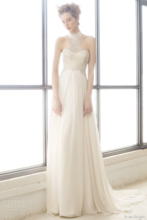 ir de bundo bridal 2015 lorca halter neck lace bodice sleeveless wedding dress