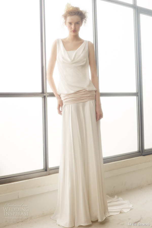 ir de bundo bridal 2015 lucia sleeveless cowl neck blouson wedding dress