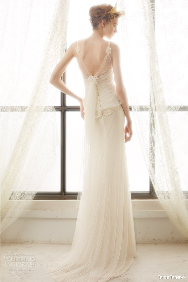 ir de bundo bridal 2015 lulu sleeveless wedding dress illusion straps ruched bodice back view
