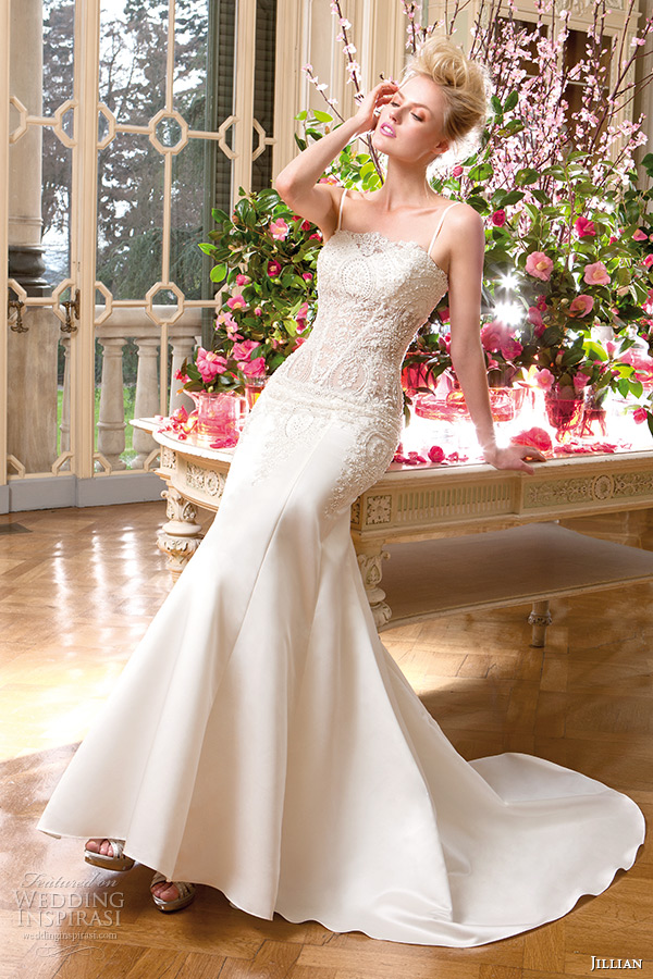 jillian 2015 wedding dress spagetti strap lace bodice fit to flare bridal gown