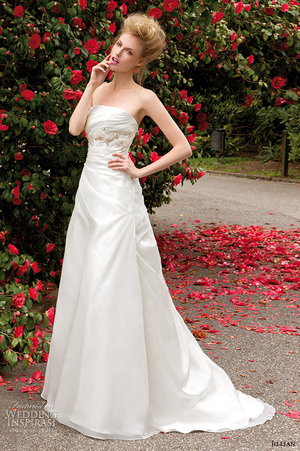 jillian 2015 wedding dress strapless straight across neckline gathered a line bridal gown