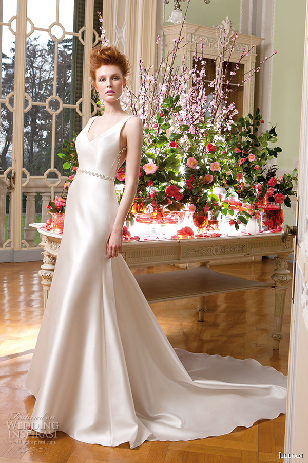 jillian 2015 wedding dress v neck ivory satin a line bridal gown