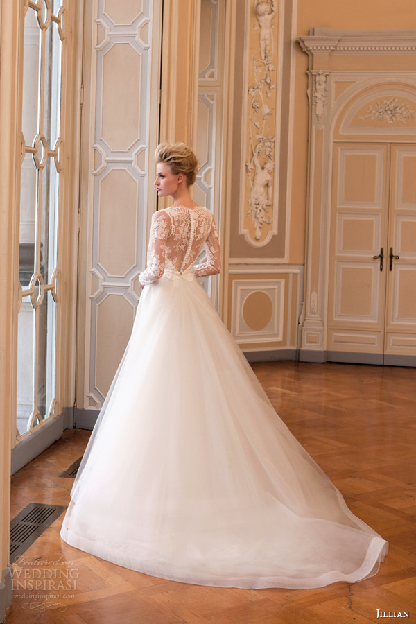 jillian sposa bridal 2015 illusion long sleeve wedding dress back view train