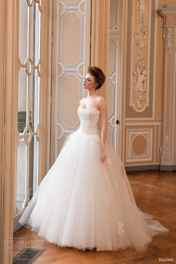 jillian sposa bridal 2015 strapless ball gown wedding dress lace sweetheart bodice tulle skirt