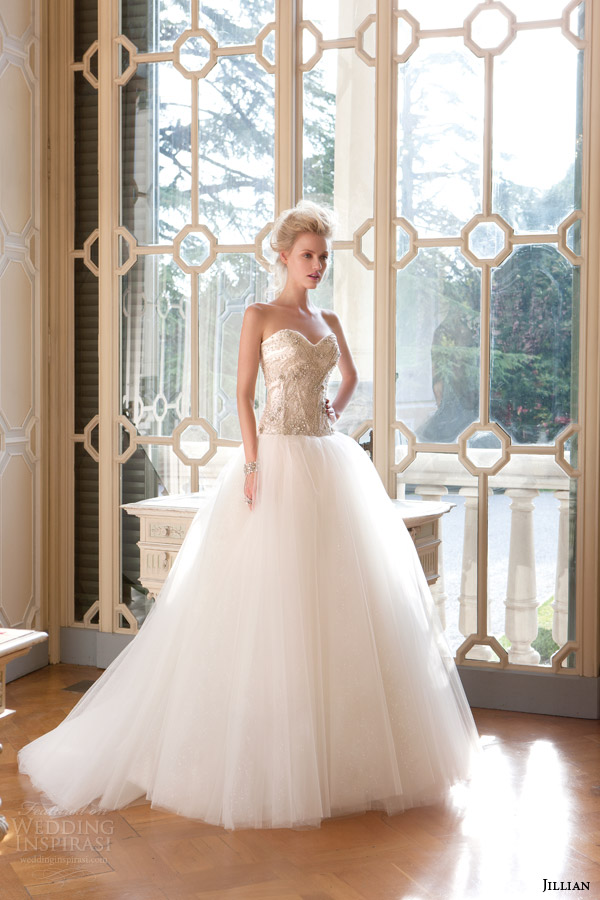 jillian sposa bridal 2015 strapless sweetheart ball gown heavily embellished bodice tulle skirt