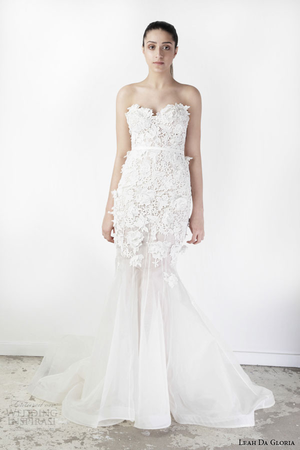 leah da gloria spring 2015 claudia strapless mermaid wedding dress lace appliques