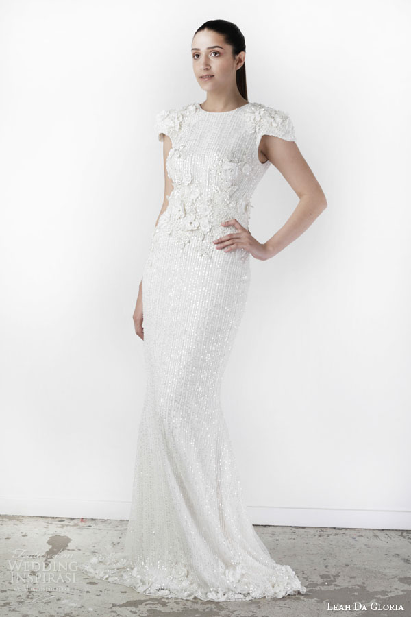 leah da gloria spring 2015 monaco cap sleeve sheath wedding dress