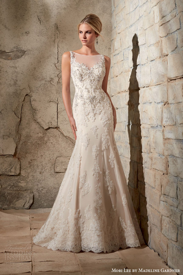 mori lee bridal fall 2015 sleeveless illusion neckline mermaid wedding dress style 2709 crystal bead embroidery alencon lace appliques