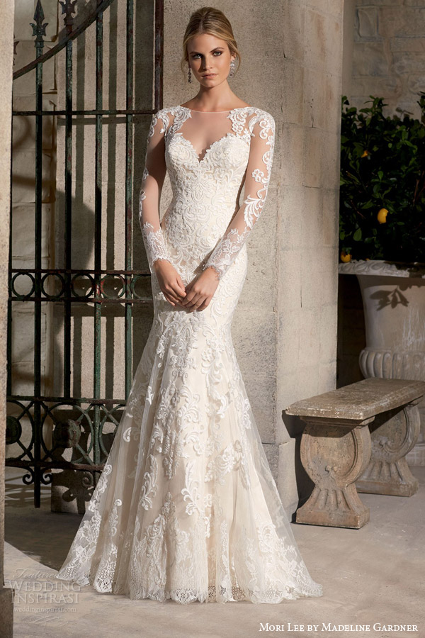 mori lee by madeline gardner bridal fall 2015 long sleeve fit flare mermaid sheath wedding dress style 2725