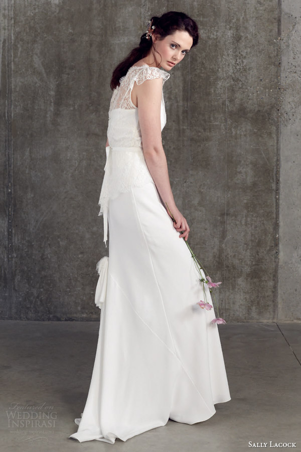 sally lacock 2014 bridal separates angelica lace flutter cap sleeve blouse bay bias cut skirt side view